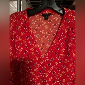 Red Floral V-Neck Blouse